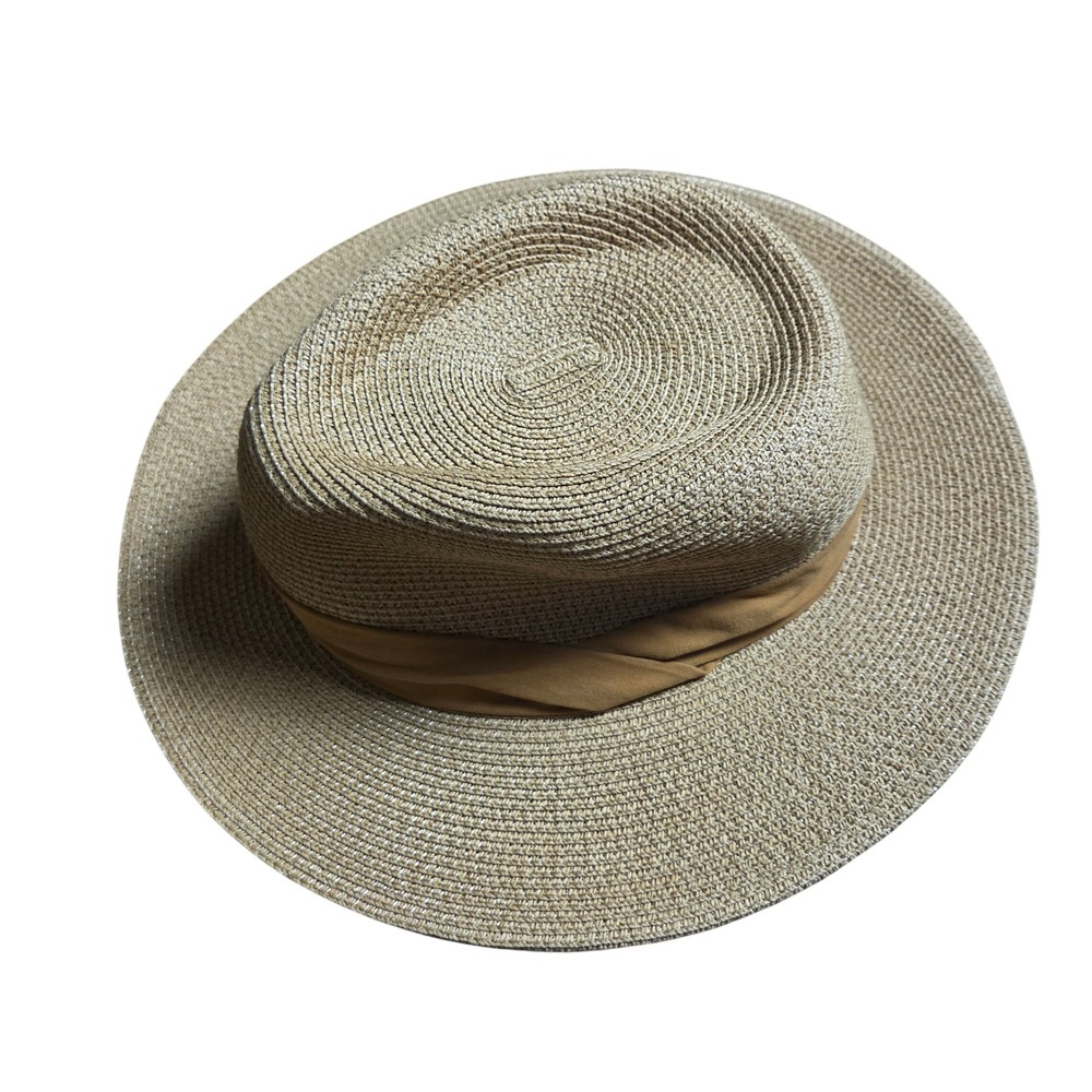 Furtalk Tan Straw Fedora Sun Hat Wide Brim M Summer Beach Resort Chic Coastal